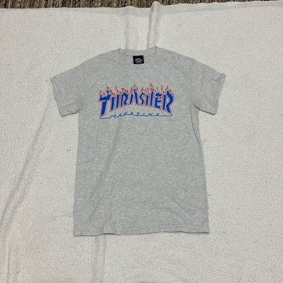 Thrasher Magazine Patriot Flame Heather Grey Men's Short Sleeve T-Shirt size S - Picture 1 of 3